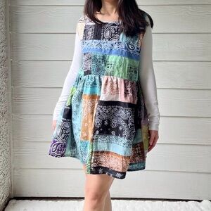 Handmade Sleeveless Quilted Earthy Colorblock Bandana Dress SKU 03124